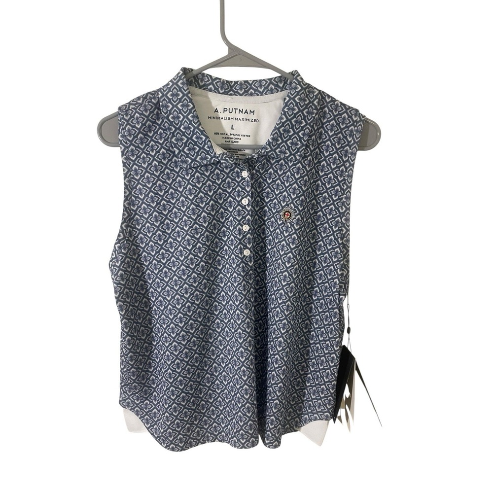 A. Putnam Women's Large Blue Sleeveless Golf Polo NEW Geometric Country Club